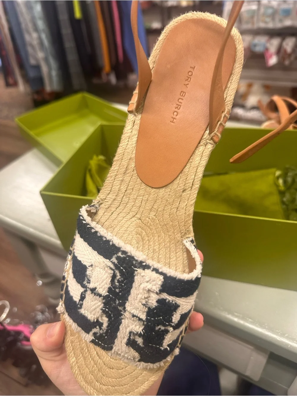 Tory Burch Ines platform wedge espadrille sandals striped navy size 10.5